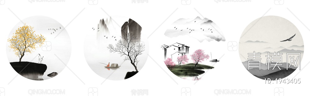中式山水壁画，壁纸贴图下载【ID:1943405】