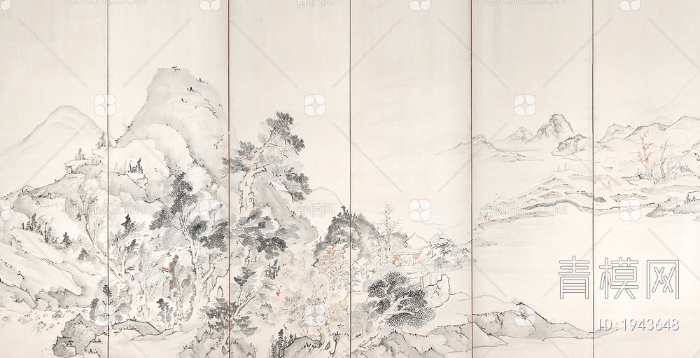 中式山水壁画，壁纸贴图下载【ID:1943648】