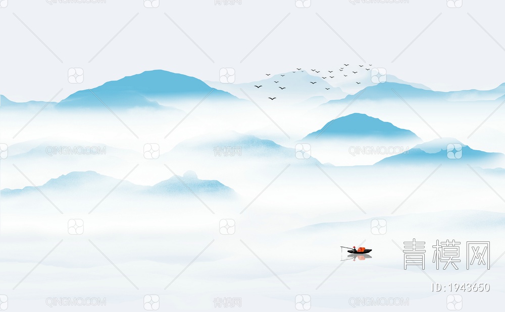中式山水壁画，壁纸贴图下载【ID:1943650】