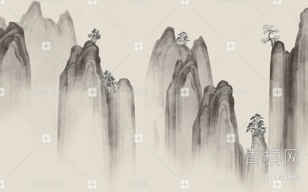 中式山水壁画，壁纸贴图下载【ID:1943659】