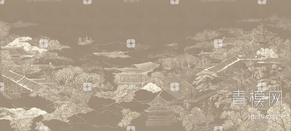 中式山水壁画，壁纸贴图下载【ID:1943415】