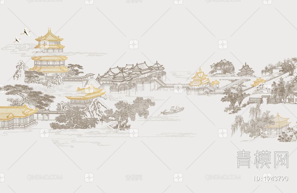 新中式山水壁画贴图ID_1121433010贴图下载【ID:1943790】
