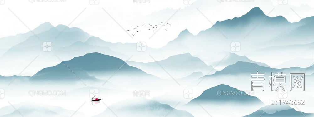 中式山水壁画，壁纸贴图下载【ID:1943682】