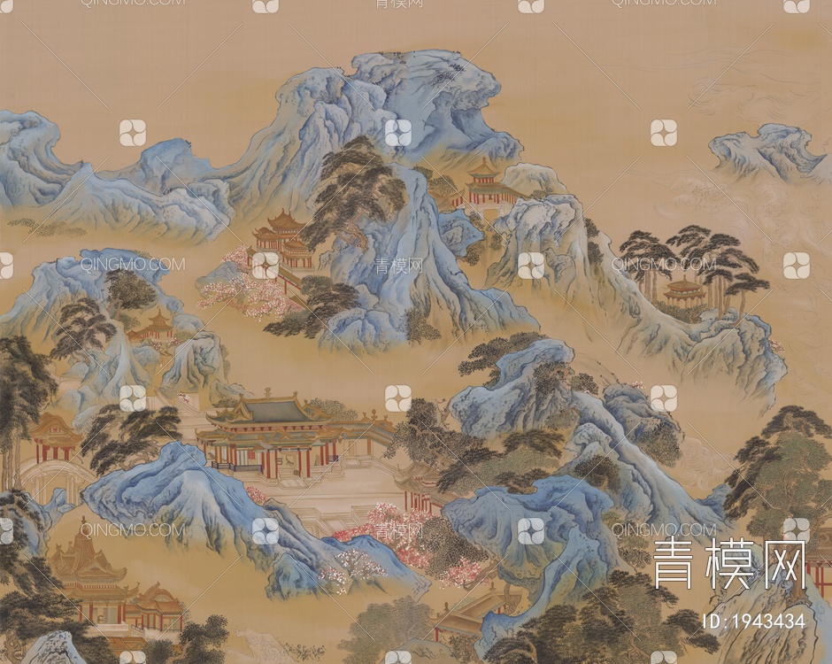 中式山水壁画，壁纸贴图下载【ID:1943434】