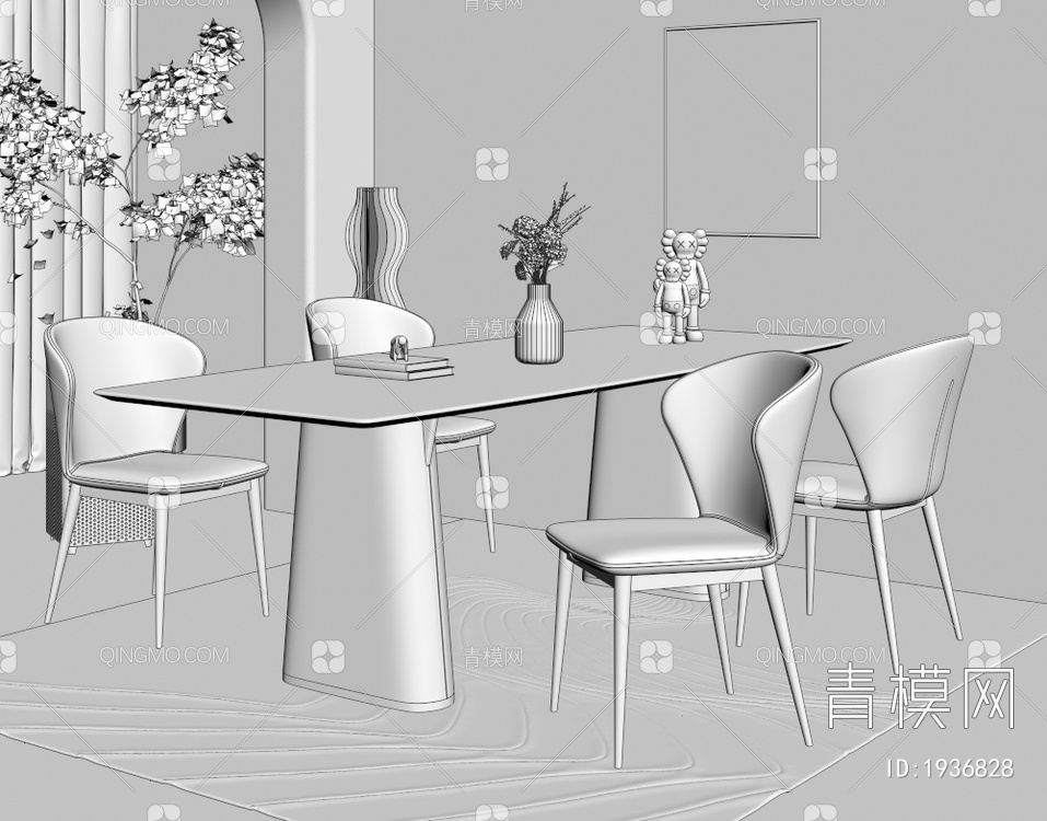 大理石餐桌椅组合3D模型下载【ID:1936828】