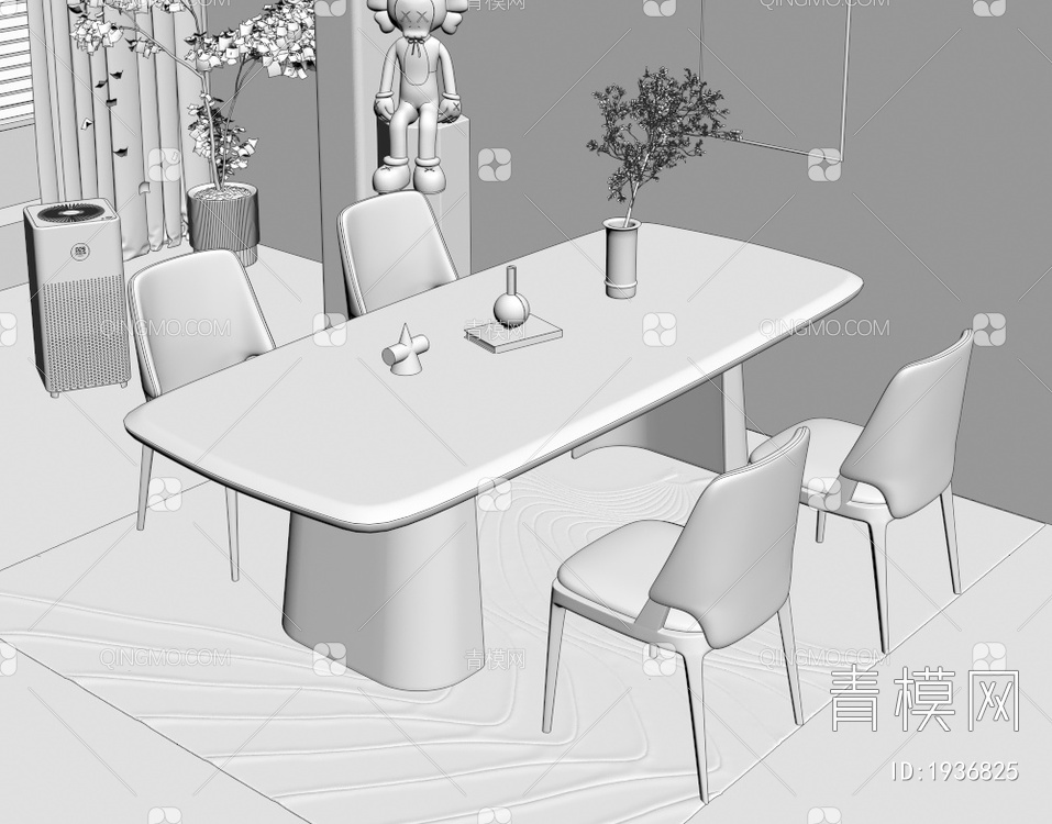 大理石餐桌椅组合3D模型下载【ID:1936825】