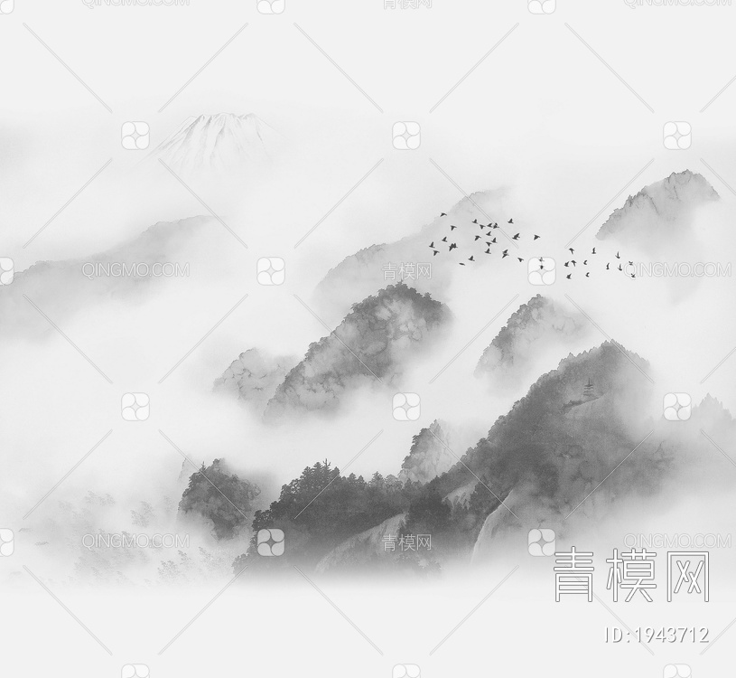 中式山水壁画，壁纸贴图下载【ID:1943712】
