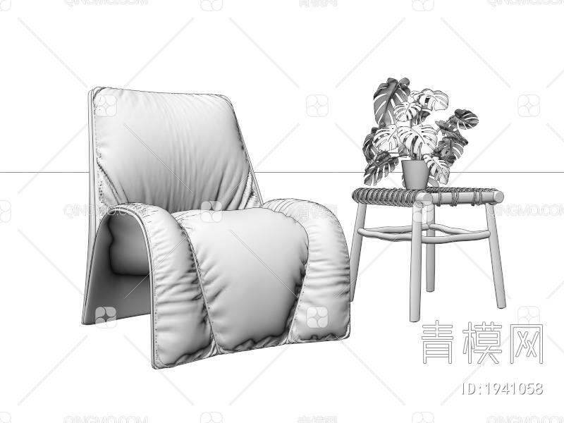休闲椅茶几盆栽组合3D模型下载【ID:1941058】