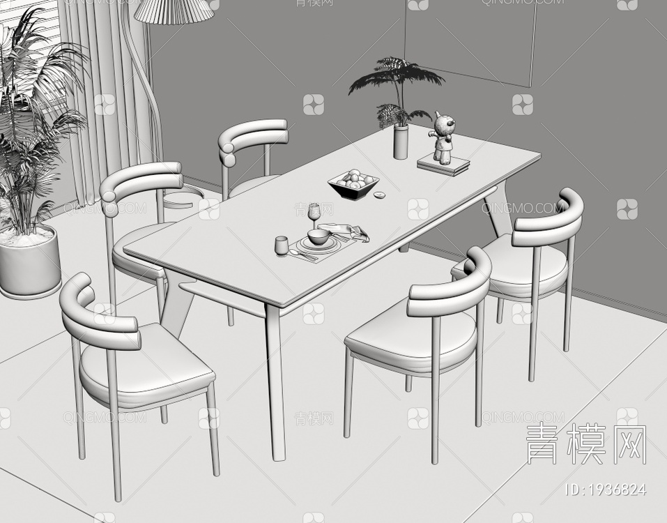 大理石餐桌椅组合3D模型下载【ID:1936824】