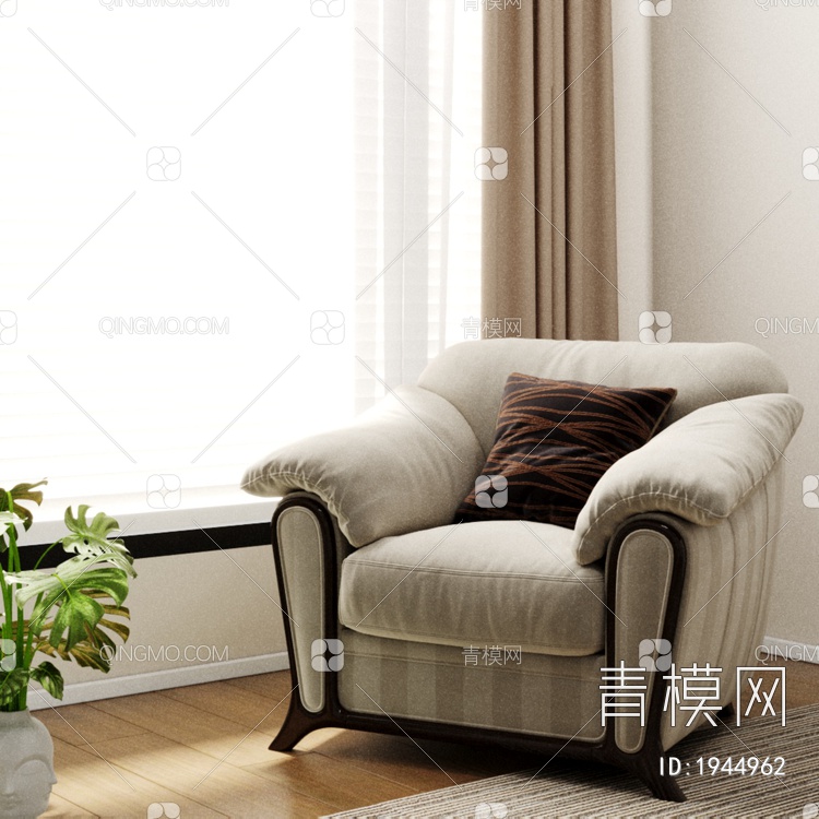 布艺单人休闲沙发3D模型下载【ID:1944962】