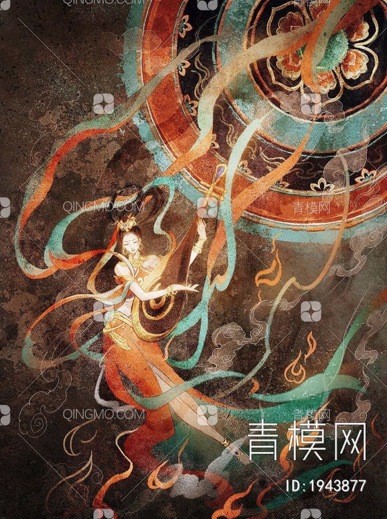 中式壁画肌理感壁画贴图贴图下载【ID:1943877】