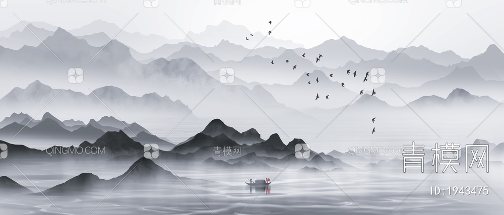 中式山水壁画，壁纸贴图下载【ID:1943475】