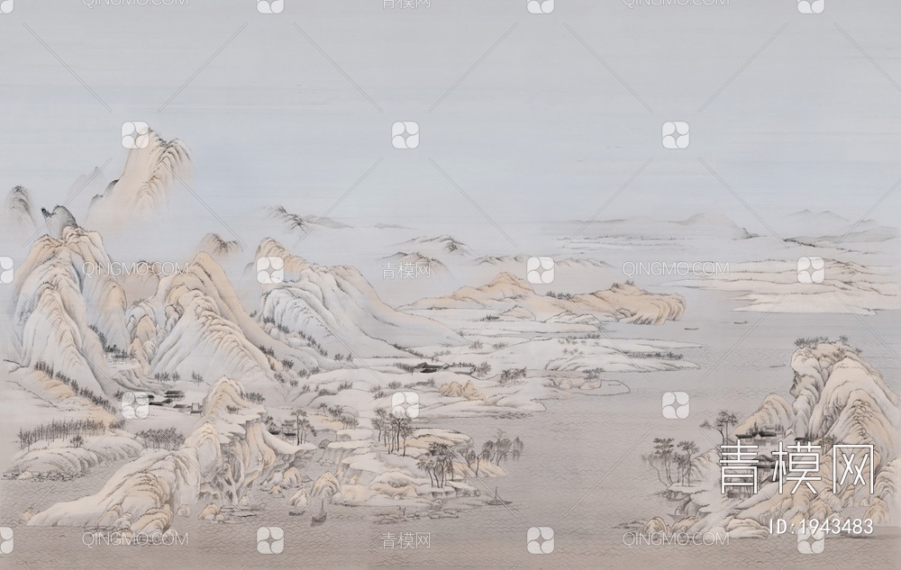 中式山水壁画，壁纸贴图下载【ID:1943483】