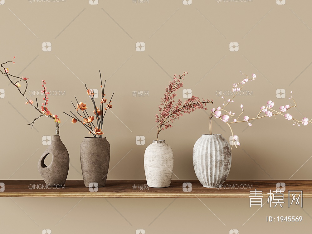 陶瓷，器皿，干枝花，摆件3D模型下载【ID:1945569】
