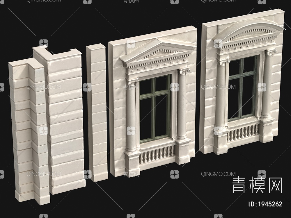 砖墙 围墙 建筑构件 窗户3D模型下载【ID:1945262】