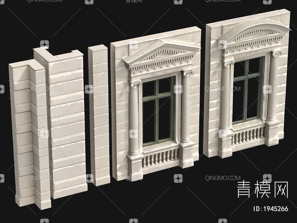 砖墙 围墙 建筑构件 窗户SU模型下载【ID:1945266】