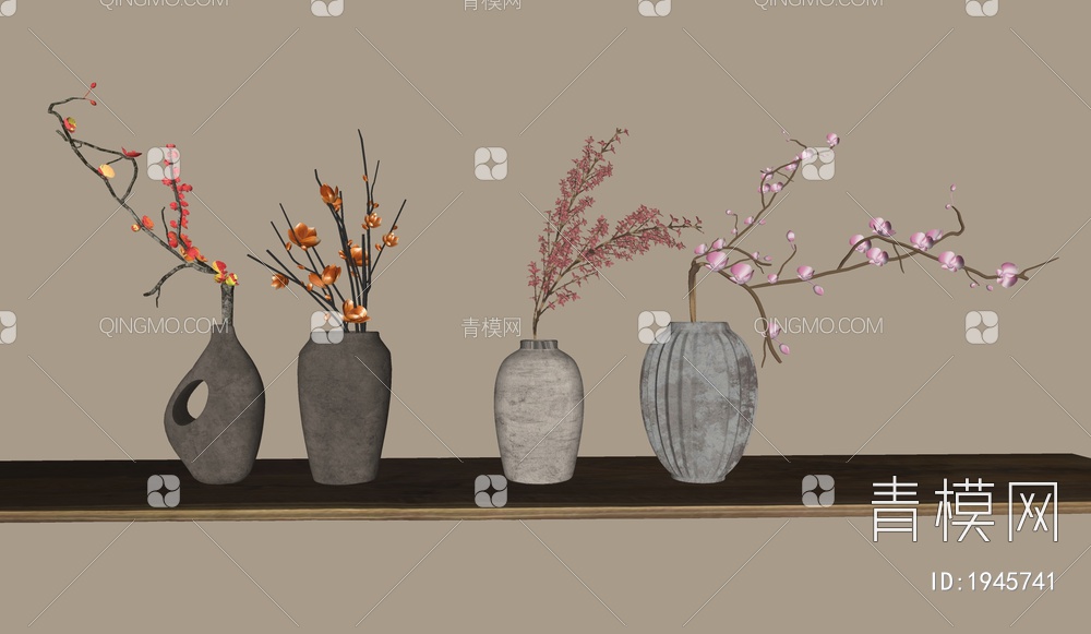 陶瓷，器皿，干枝花，摆件SU模型下载【ID:1945741】