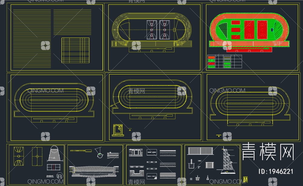 24套羽毛球场 运动场 体育馆CAD施工图【ID:1946221】