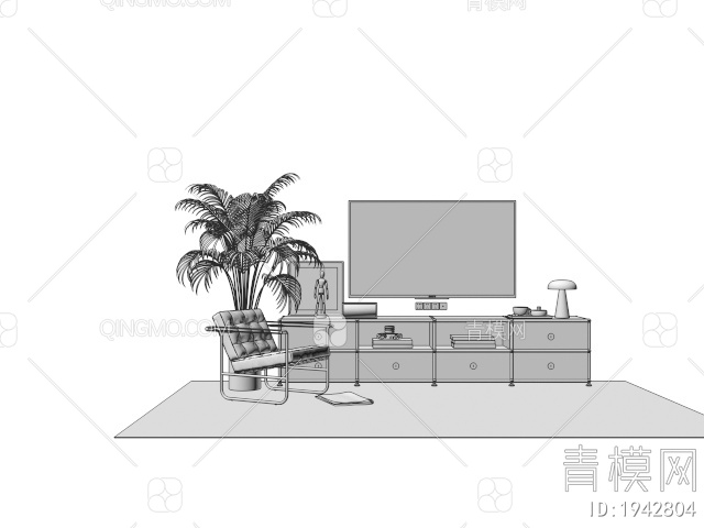USM电视柜 电视机 休闲椅 摆件组合3D模型下载【ID:1942804】