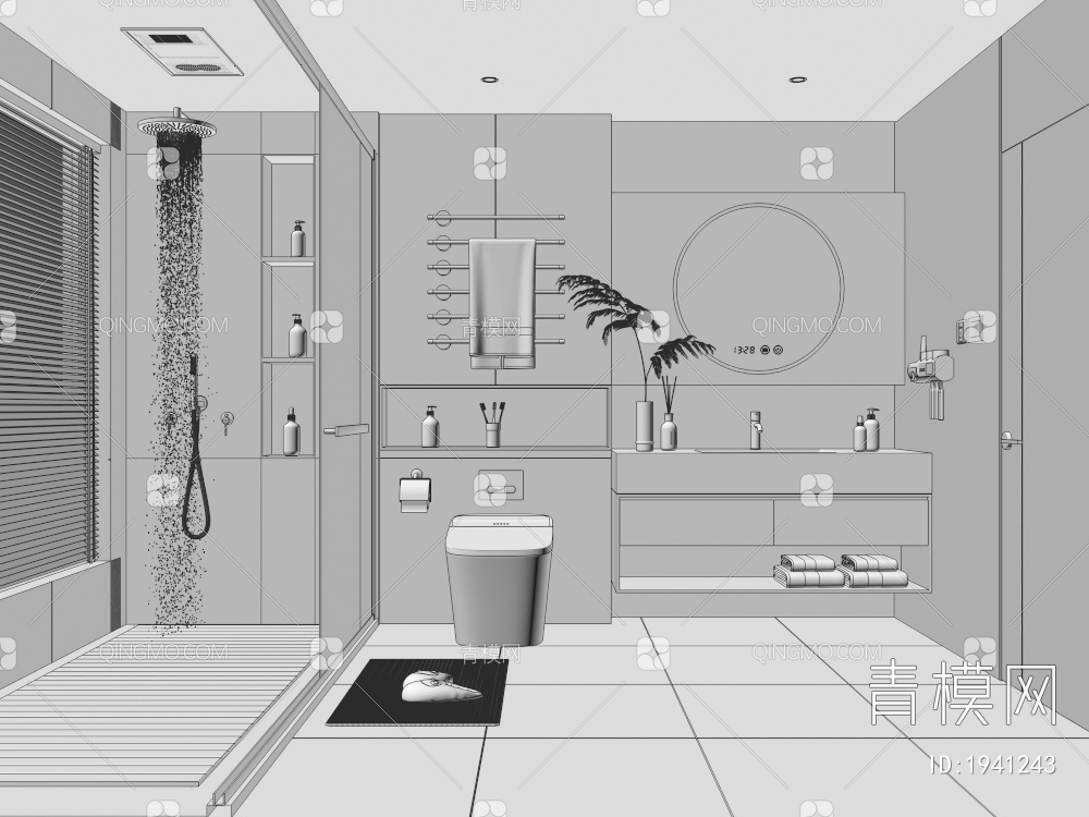 奶油风卫生间 浴室3D模型下载【ID:1941243】