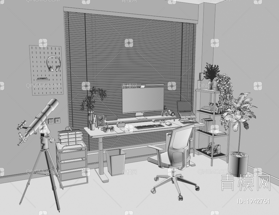 电脑桌书桌组合3D模型下载【ID:1942761】