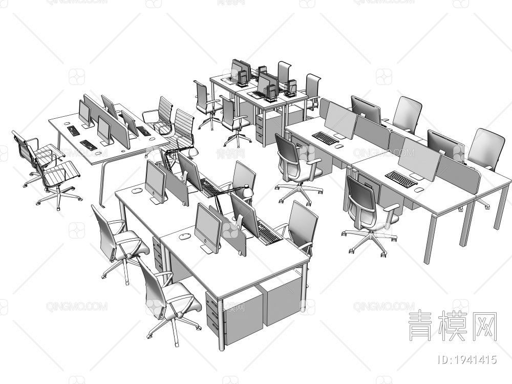 办公桌椅组合3D模型下载【ID:1941415】