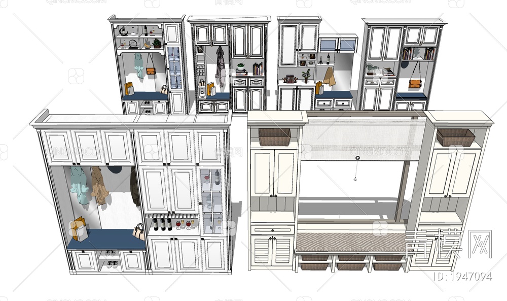 定制鞋柜 入户柜SU模型下载【ID:1947094】