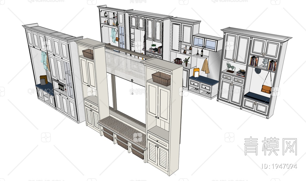定制鞋柜 入户柜SU模型下载【ID:1947094】