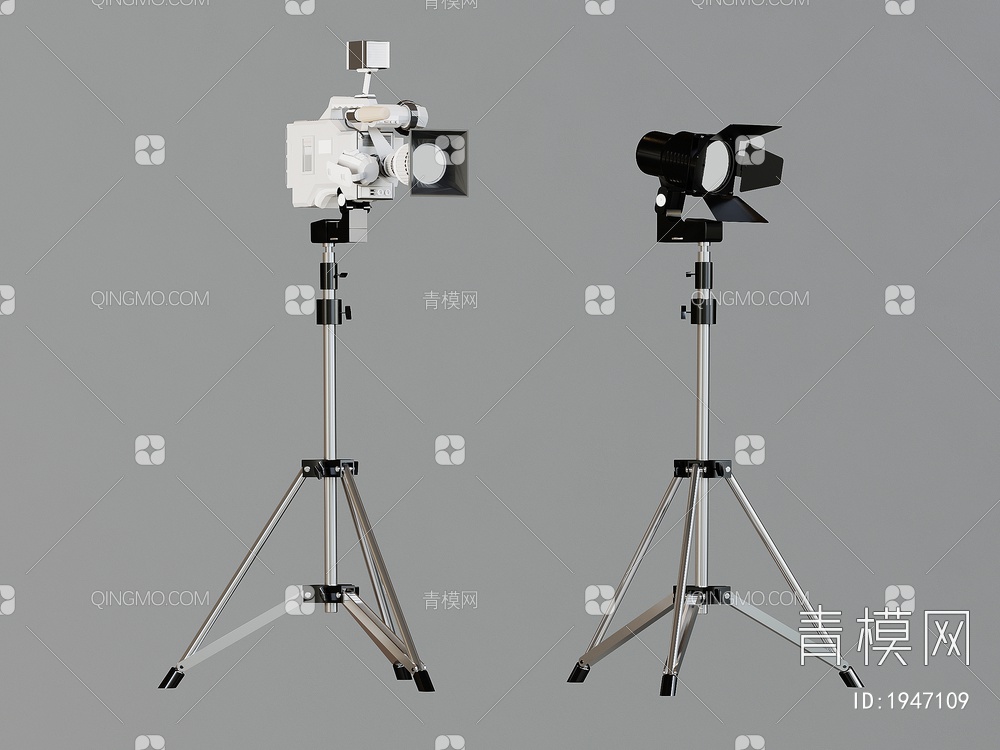 摄影器材，摄像设备，摄像机支架，录像机，摄影机，补光灯3D模型下载【ID:1947109】