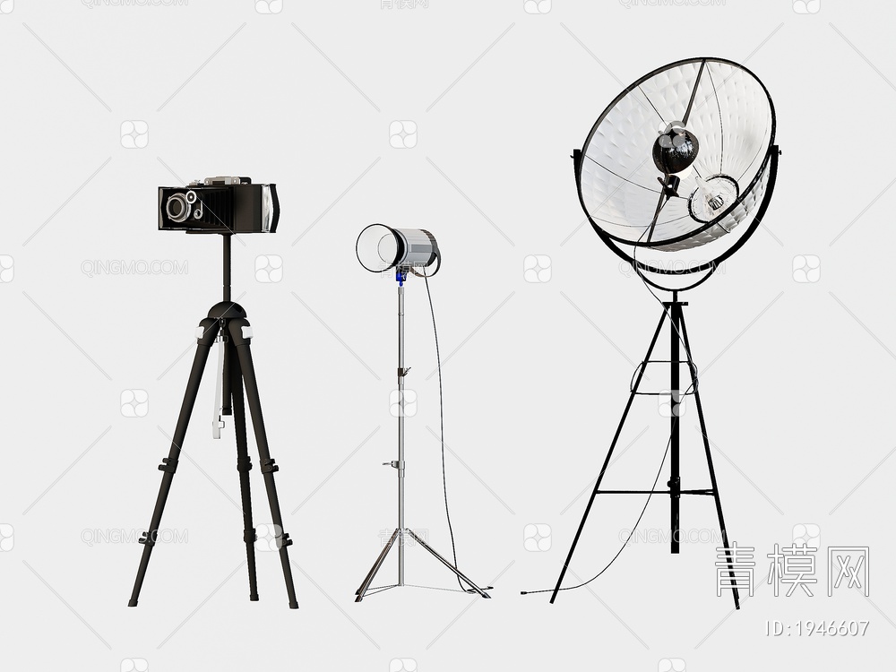 摄影器材，摄像设备，摄像机支架，补光灯3D模型下载【ID:1946607】