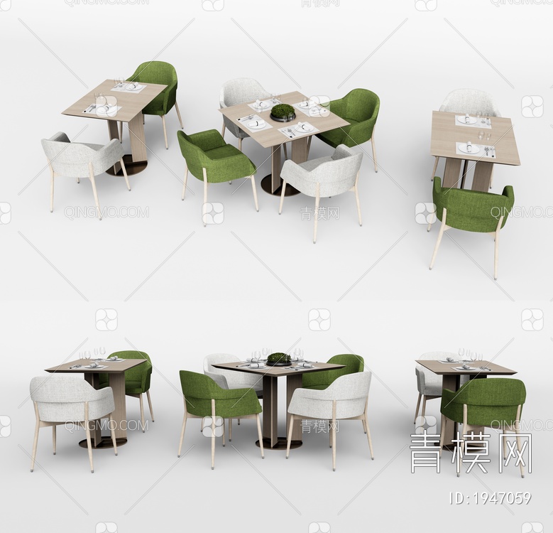 餐厅餐桌椅组合SU模型下载【ID:1947059】