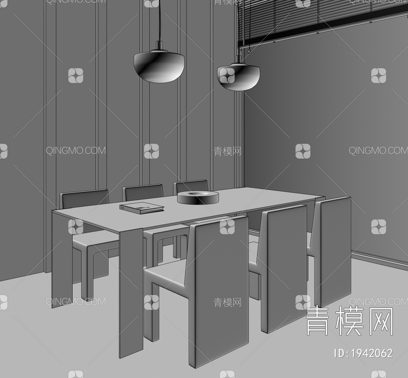 餐厅 餐桌椅 吊灯3D模型下载【ID:1942062】
