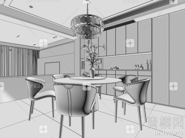 餐厅，酒柜，入户，餐桌，背景墙3D模型下载【ID:1946910】