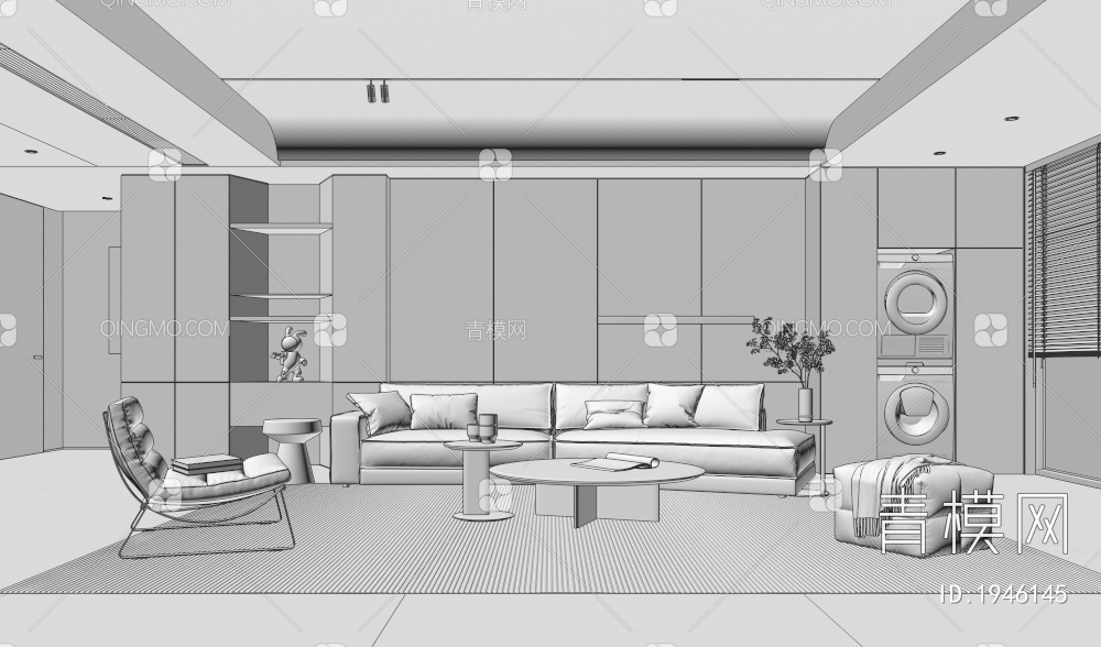 家居客厅 沙发组合 茶几 边几 摆件3D模型下载【ID:1946145】