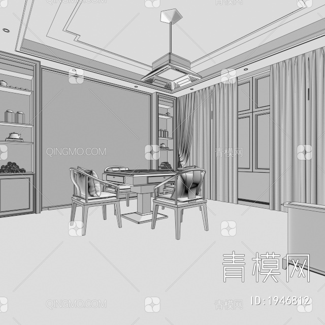 麻将室，休闲室，娱乐室3D模型下载【ID:1946812】