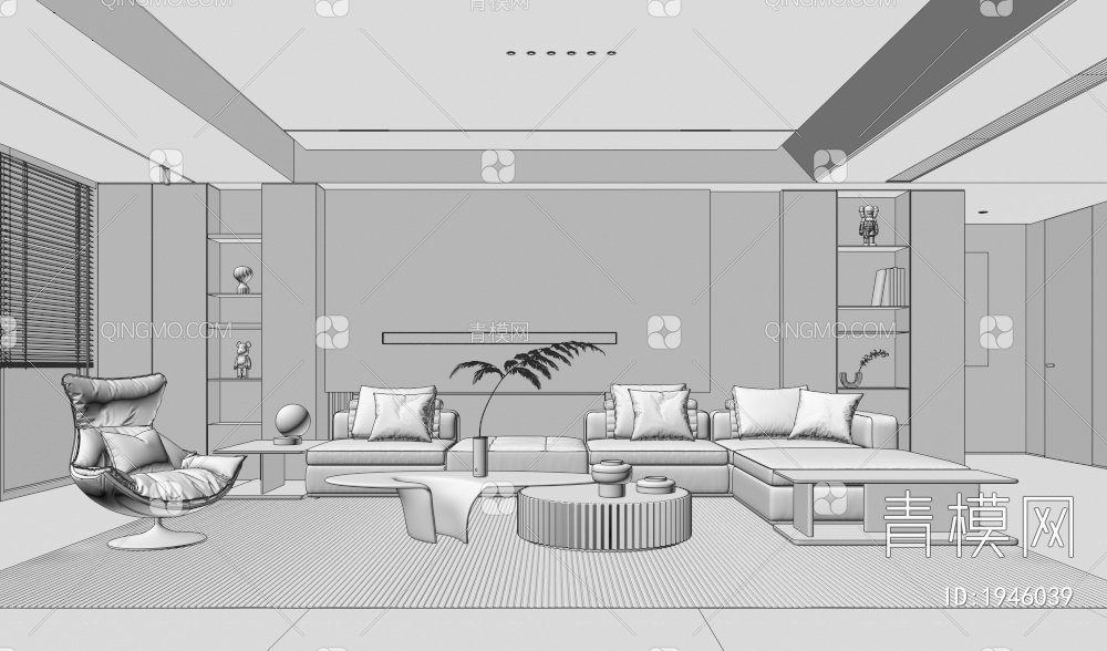 客厅 转角沙发茶几组合 休闲椅3D模型下载【ID:1946039】