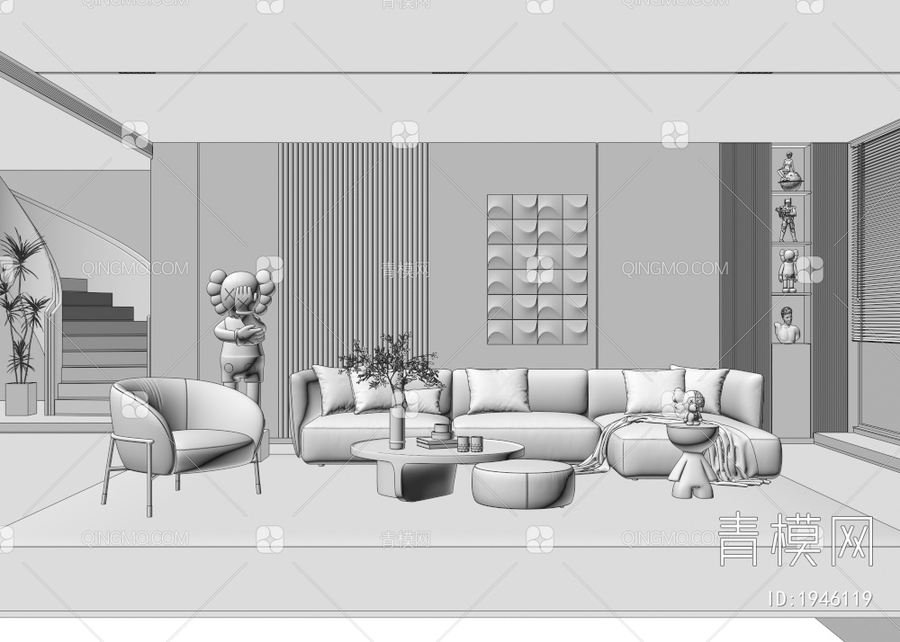 别墅客厅  休闲椅3D模型下载【ID:1946119】