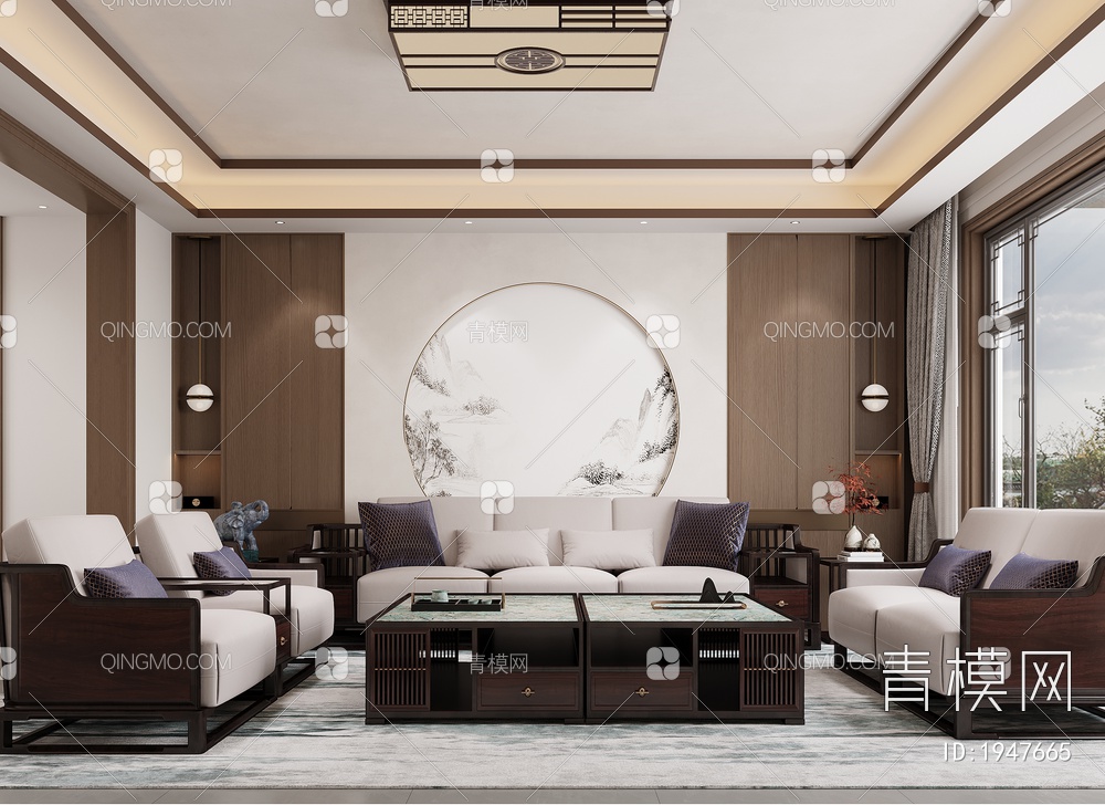 客厅 沙发茶几组合 沙发背景墙3D模型下载【ID:1947665】