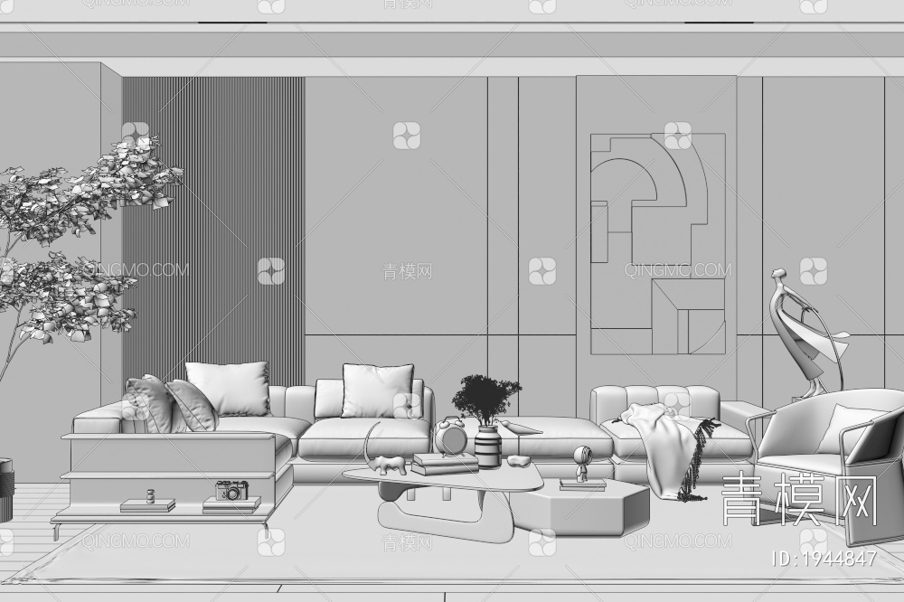 客厅 沙发墙3D模型下载【ID:1944847】