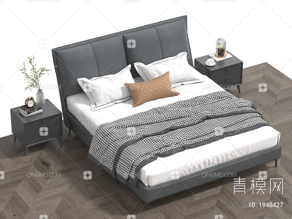 双人床 床头柜3D模型下载【ID:1948427】