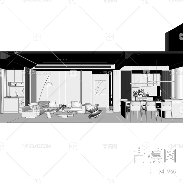 高级灰客餐厅3D模型下载【ID:1941965】