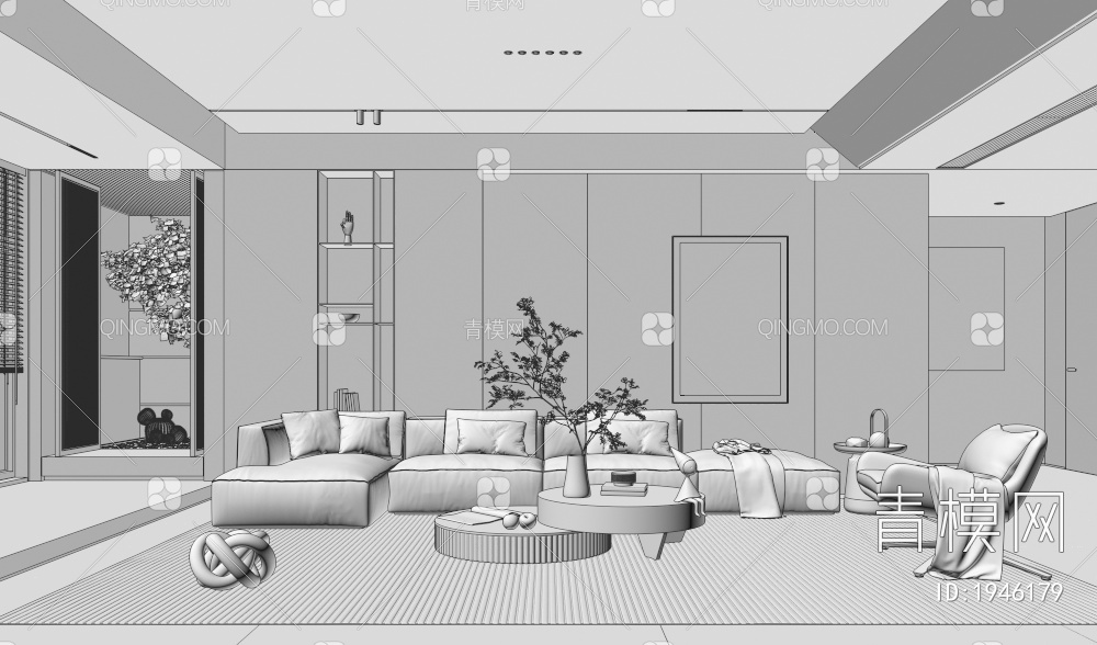 家居客厅 皮质沙发茶几组合 休闲椅3D模型下载【ID:1946179】