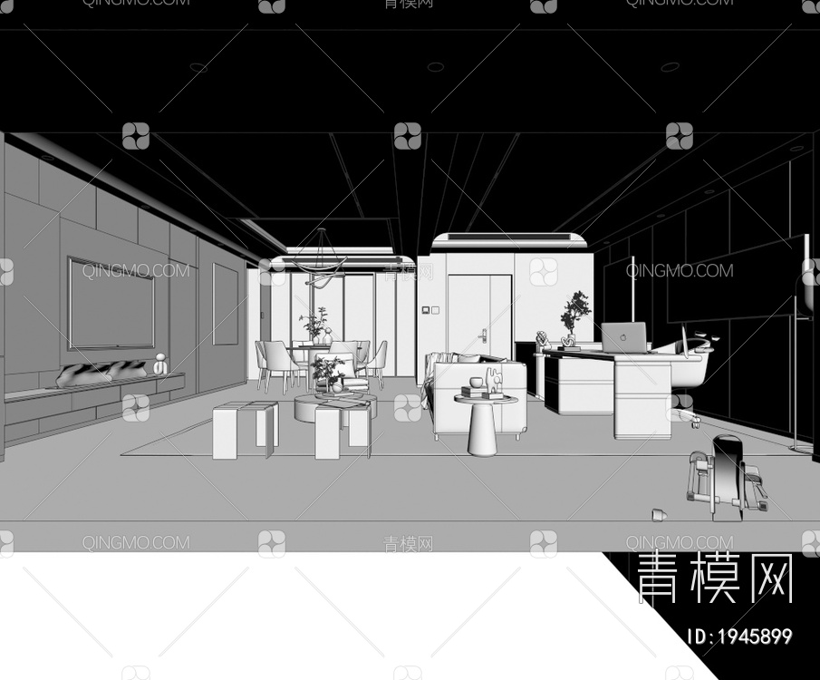 客餐厅 开放式书房 餐厅推拉门 酒柜 跑步机3D模型下载【ID:1945899】