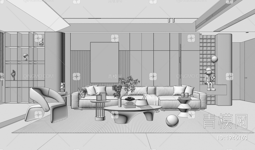 客厅 沙发茶几组合 休闲椅3D模型下载【ID:1946163】
