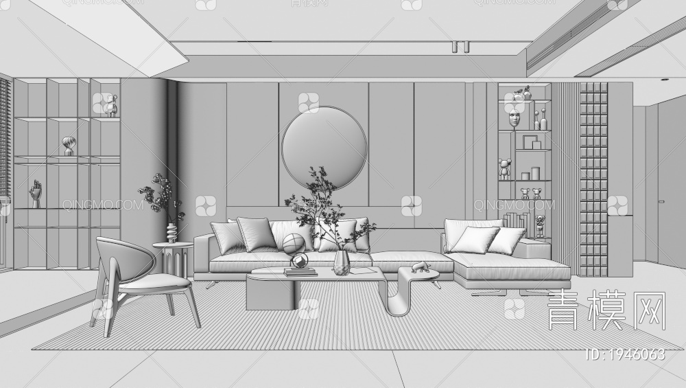 客厅 转角沙发茶几组合3D模型下载【ID:1946063】