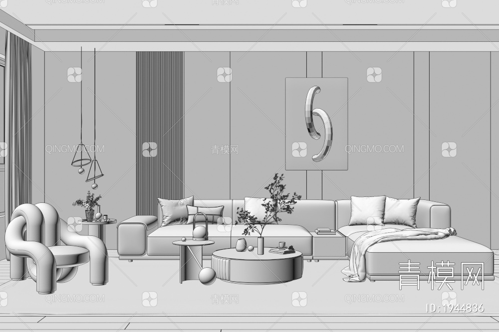 客厅 沙发墙3D模型下载【ID:1944836】
