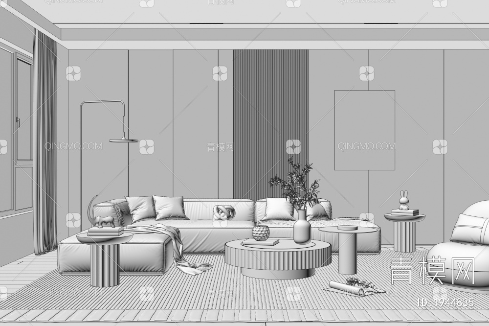 客厅 沙发墙3D模型下载【ID:1944835】