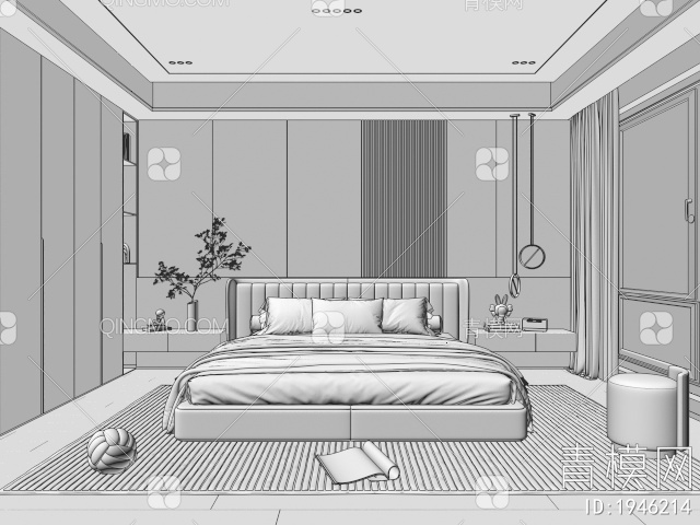 家居主卧室  绿植  衣柜  地毯3D模型下载【ID:1946214】