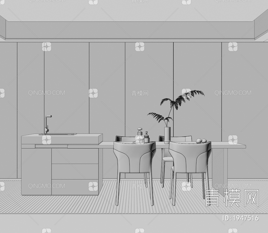 餐桌椅组合3D模型下载【ID:1947516】