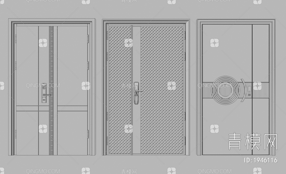 防盗门装甲门组合3D模型下载【ID:1946116】